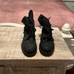 Black distressed booties
